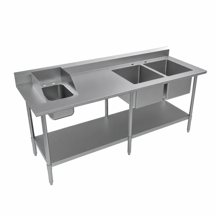 Product image #3 for 84-Inch x 30-Inch 304 Stainless Steel Sink Work Table with Right-Side Prep Sink and Hand Sink