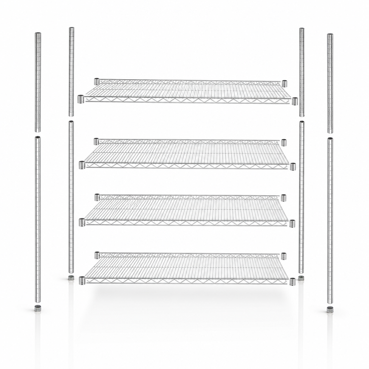Product image #3 for Quantum 72"W x 12"D x 63"H Wire Shelving Starter Kit, 4 Shelves, 304 Stainless Steel