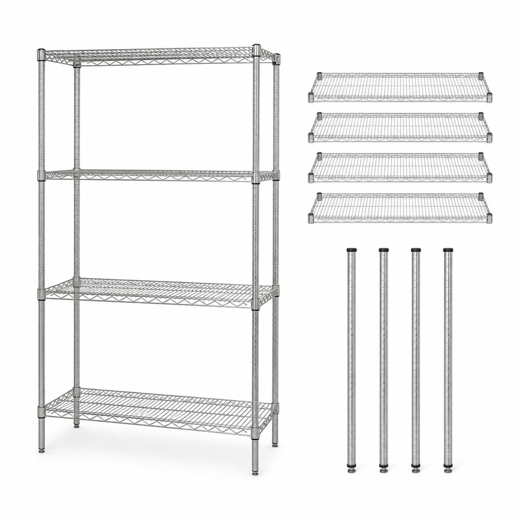 Product image #3 for Quantum 36"W x 36"D x 74"H Stationary Wire Shelving Starter Kit, 4 Shelves, 304 Stainless Steel