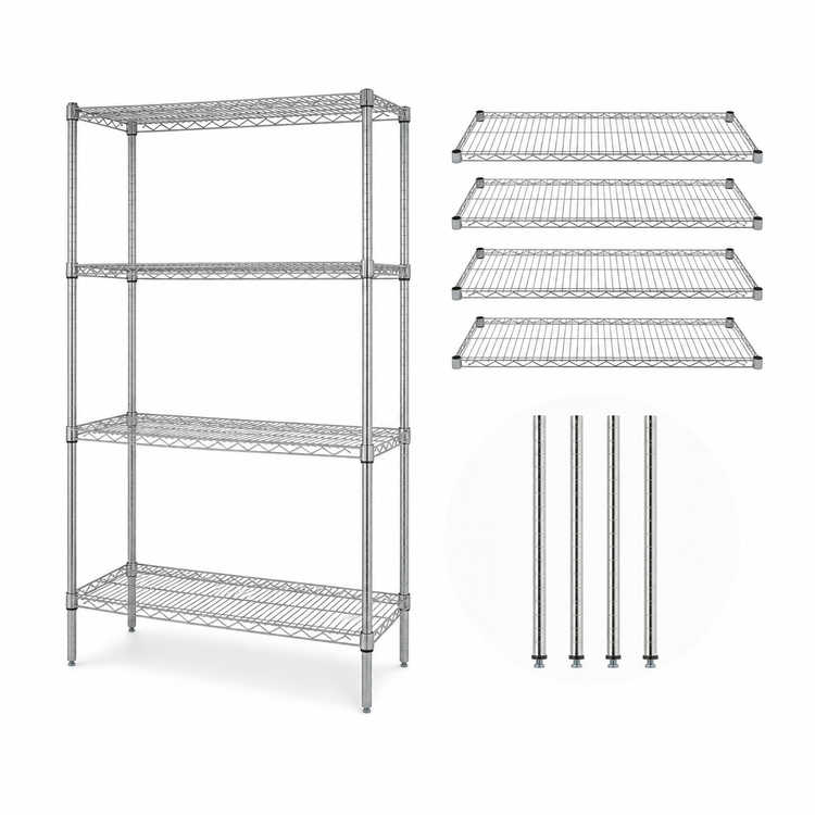 Product image #3 for Quantum 4-Shelf Stationary Wire Shelving Starter Kit, 54 x 18 x 63 Inches, 304 Stainless Steel