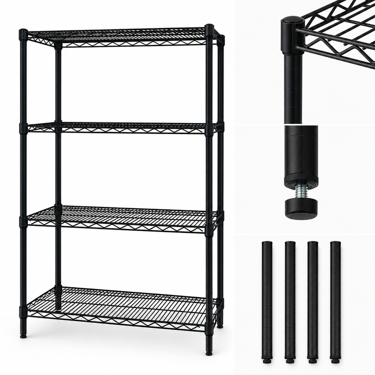 Product image #3 for Quantum 72"W x 12"D x 54"H Wire Shelving Starter Kit, Black Epoxy Coated