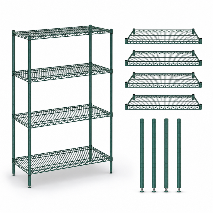 Product image #3 for Quantum 54"W x 21"D x 54"H Stationary Wire Shelving Starter Kit with 4 Shelves, Green Epoxy Finish