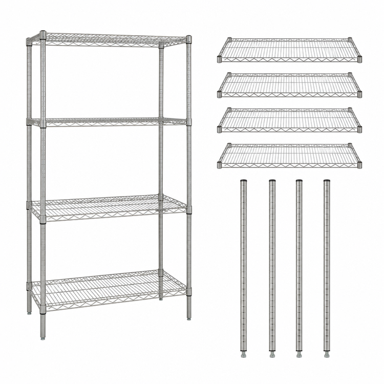 Product image #3 for Quantum 30 x 24 x 63 Inch 4-Shelf Stationary Wire Shelving Starter Kit, 304 Stainless Steel
