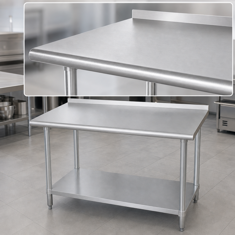 Product image #3 for Advance Tabco 144-Inch x 30-Inch 16 Gauge 430 Stainless Steel Work Table with Rear Up-Turn and Galvanized Undershelf