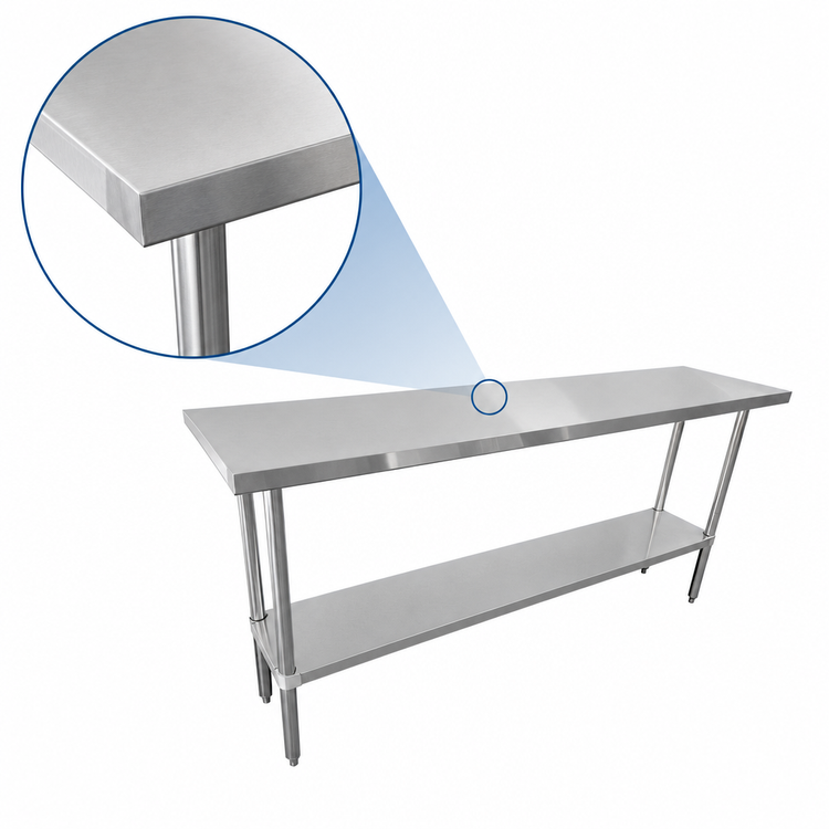 Product image #3 for Sapphire 60" W x 18" D Flat Top Stainless Steel Work Table with Undershelf, 16-Gauge 304 Top