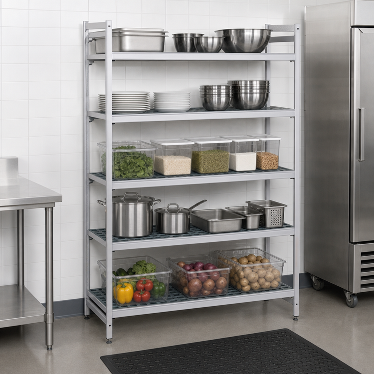 Product image #3 for Fermostock 5-Tier Starter Polymer Shelving Unit, 64"W x 14"D x 83"H, Aluminum
