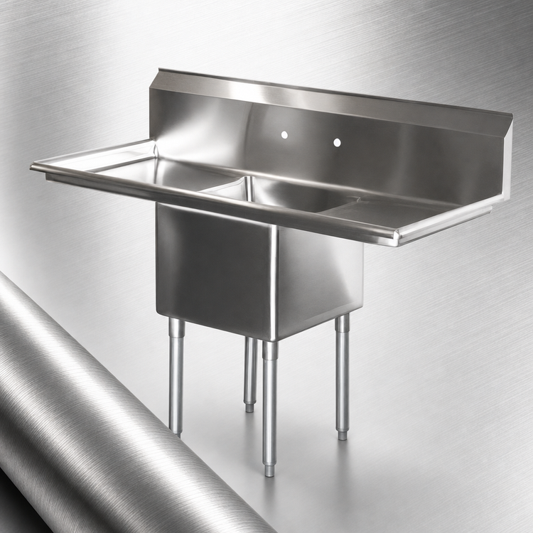 Product image #3 for Serv-Ware 66-Inch Wide 1-Compartment Economy Sink with Dual 24-Inch Drainboards