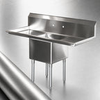 Thumbnail image #3 for Serv-Ware E1CWP18182-24 66-Inch 1-Compartment Sink with Dual 24-Inch Drainboards, 14-Inch Deep Bowl, 304 Stainless Steel