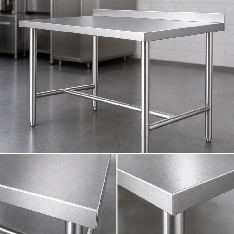 Product image #3 for Klinger's Trading 48-Inch x 30-Inch Stainless Steel Open Base Work Table with 2-Inch Rear Up-Turn