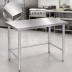 Thumbnail image #3 for Klinger's Trading NSG1830 30 x 18 Inch 18-Gauge 430 Stainless Steel Open Base Work Table with Flat Top and Galvanized Legs