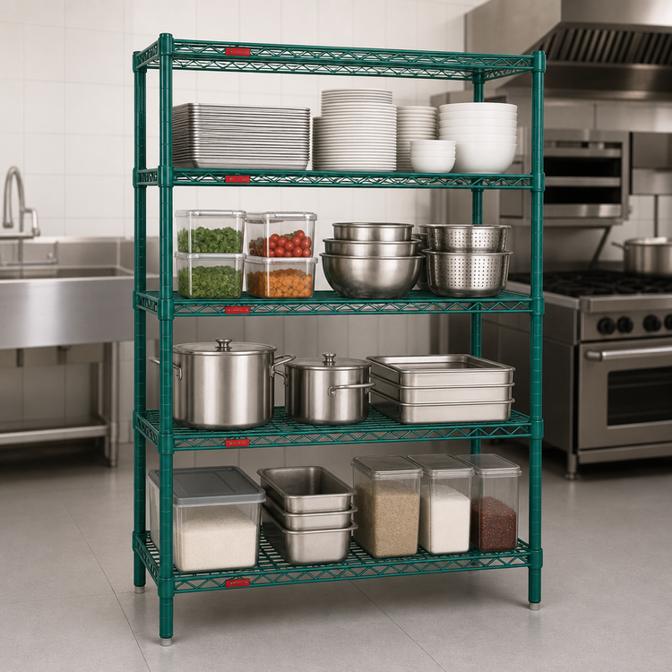 Product image #3 for Valu-Gard 4-Tier Starter Wire Shelving Unit, 72W x 24D x 74H, Green Epoxy