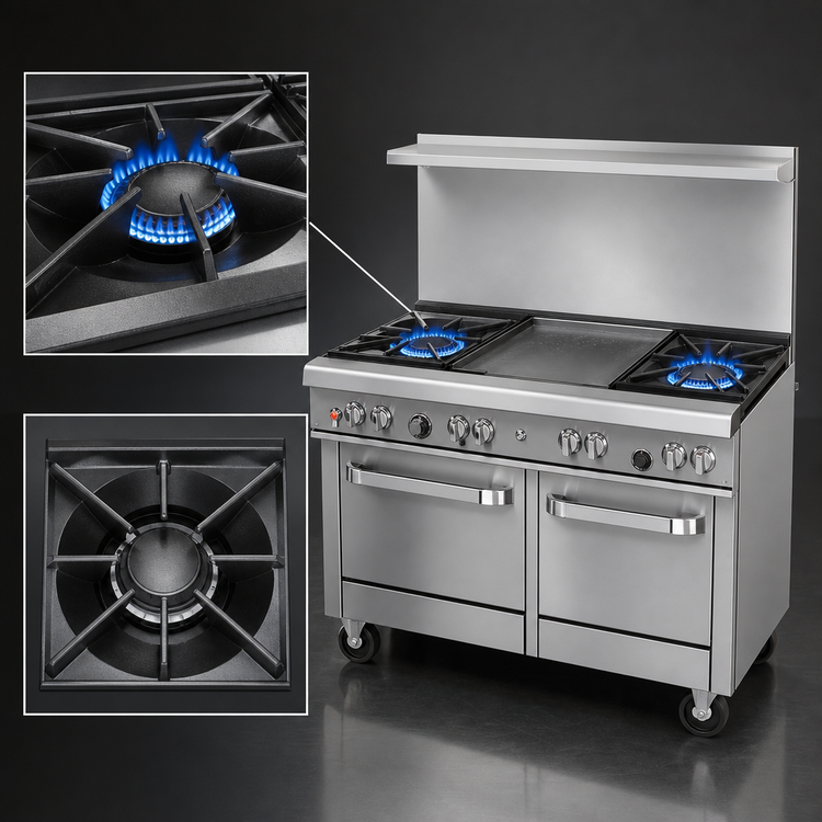 Product image #3 for Southbend Ultimate 48-Inch Commercial Gas Restaurant Range with 2 Open Burners, 36-Inch Griddle, Convection Oven, and Cabinet Base