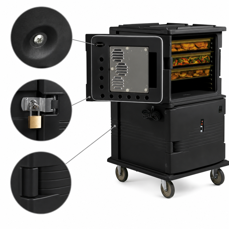Product image #4 for Cambro Ultra Camcart® H-Series 2-Compartment Heated Front-Loading Food Pan Carrier with Security Package, 110V, Black