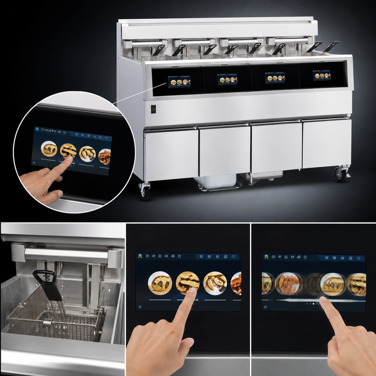 Product image #3 for Henny Penny F5 4-Well Electric Open Fryer with Built-In Filtration and 30 lb Vats