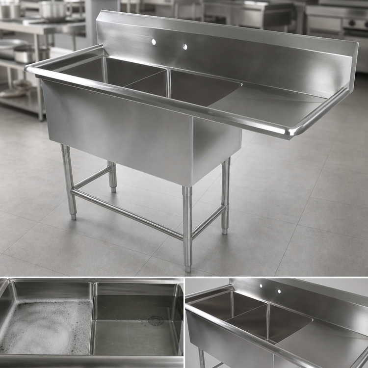 Product image #3 for John Boos Pro-Bowl 2-Compartment Floor Model Sink with Right-Hand Drainboard, 60-3/16" x 25-1/2"