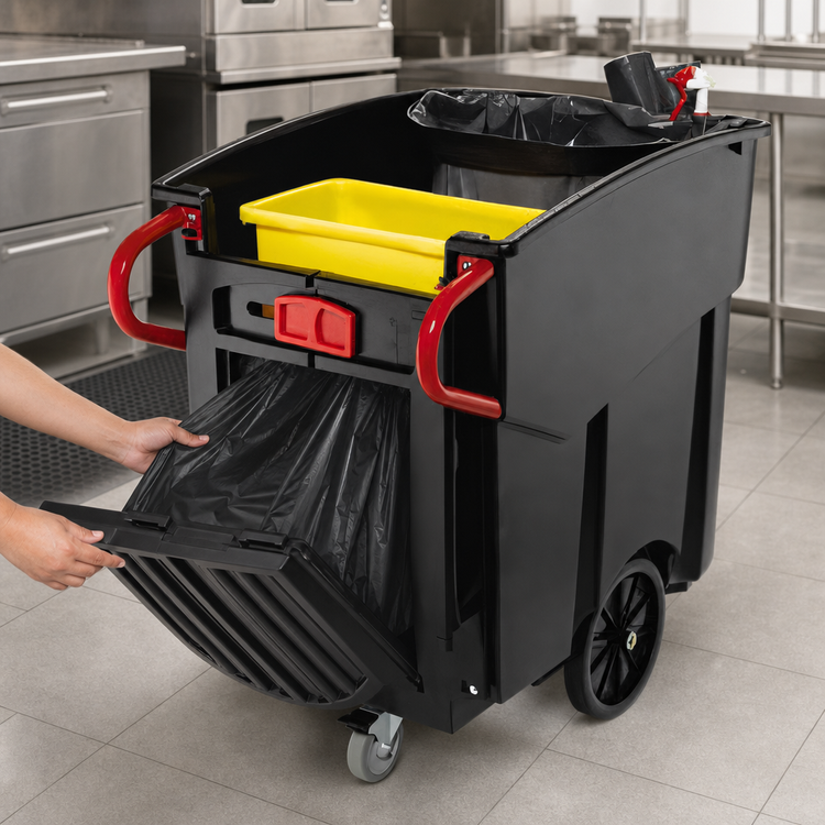 Product image #3 for Rubbermaid Commercial BRUTE Mega BRUTE 120-Gallon Mobile Waste Collector Trash Cart, Without Lid, Black