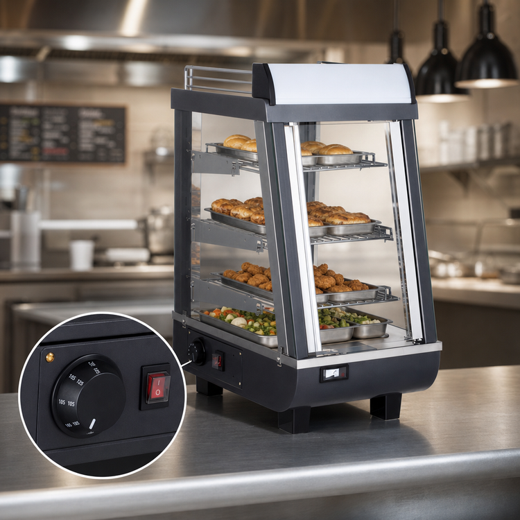Product image #3 for CAC China 19-Inch Wide Countertop Heated Food Display Merchandiser with 3 Adjustable Shelves and 2 Glass Doors