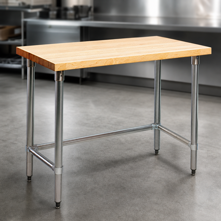 Product image #3 for Eagle Group 60" x 24" Hardwood Top Work Table with Galvanized Tubular Base, No Backsplash