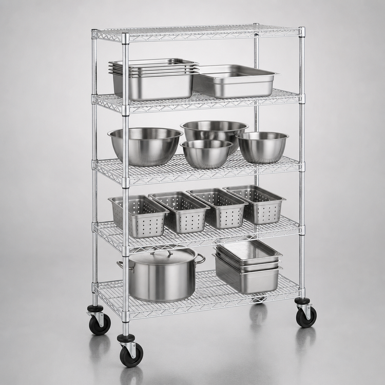 Product image #3 for Metro Super Erecta 4-Shelf Wire Stem Caster Cart, 36W x 24D x 69H, Chrome