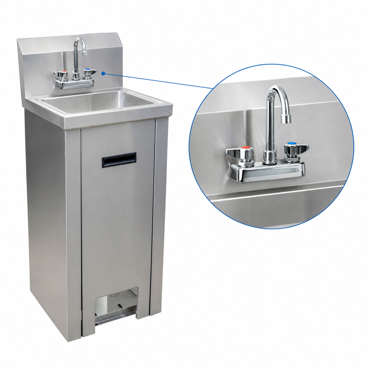 Product image #3 for BK Resources Pedestal Hand Sink with Included Splash-Mount Faucet, 14 x 10 x 5 Bowl