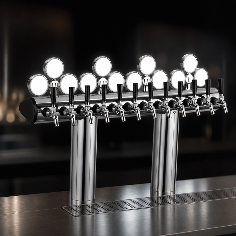 Product image #3 for Perlick 12-Faucet Illuminated Winged Bridge Draft Tower, Countertop, Glycol-Cooled, Stainless Steel