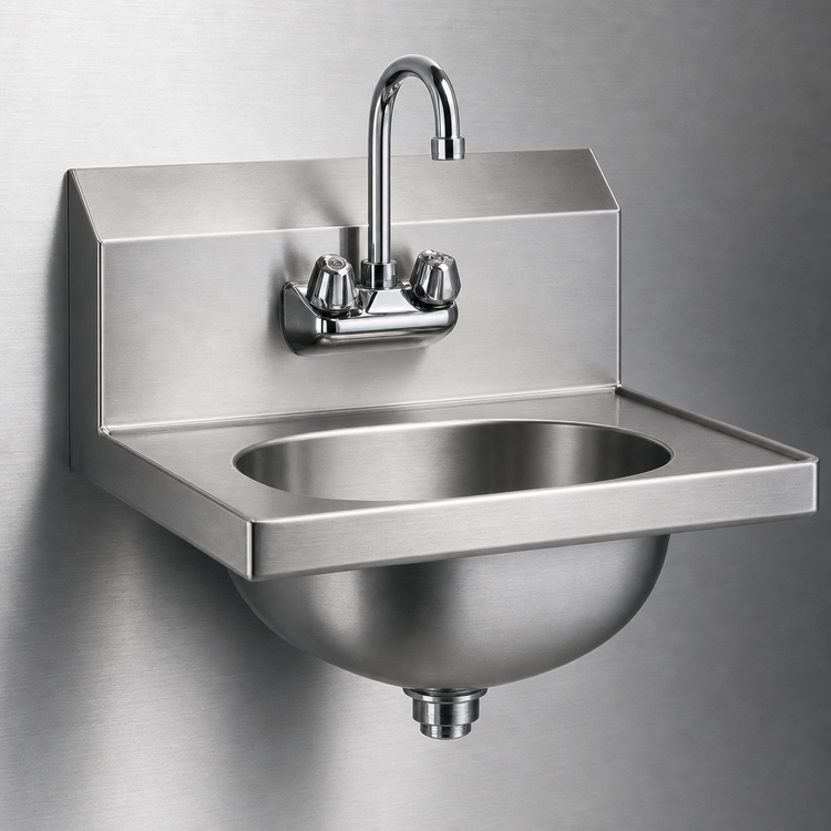 Product image #3 for Traditional Wall-Mount Hand Sink with Splash-Mounted Gooseneck Faucet and Basket Drain