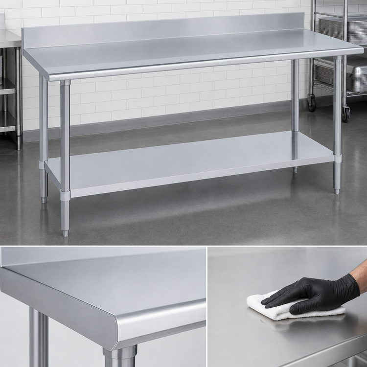 Product image #3 for Duke Supreme 14-Gauge Stainless Steel Work Table with 5-Inch Riser and Stainless Undershelf, 36-Inch Deep x 144-Inch Long