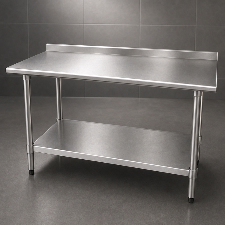 Product image #3 for Advance Tabco Special Value Series 84-Inch x 24-Inch 18 Gauge 430 Stainless Steel Work Table with Backsplash and Undershelf