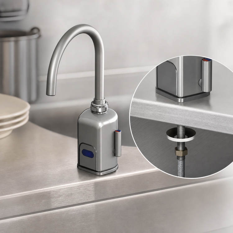 Product image #3 for T&S ChekPoint Single-Hole Deck-Mount Touchless Electronic Sensor Faucet with 5-11/16 Inch Gooseneck Spout, 1.0 GPM