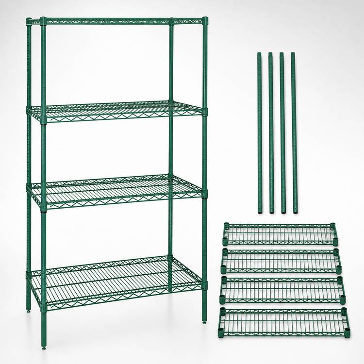 Product image #3 for Quantum WR86-2460P 60"W x 24"D x 86"H Wire Shelving Starter Kit, Stationary, Green Epoxy Coated