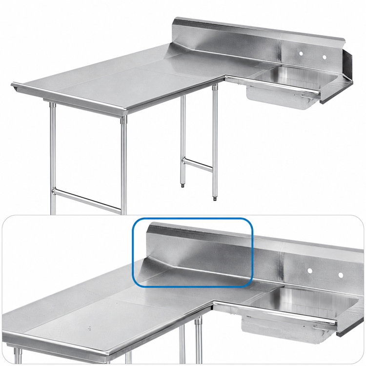 Product image #3 for Advance Tabco L-Shaped Left-Hand Corner Dishlanding Soil Dishtable with Pre-Rinse Sink, 95-Inch, 16/304 Stainless Steel