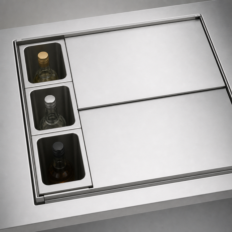Product image #3 for 24-Inch Underbar 3-Bottle Bottle Well and Sliding Cover Assembly, Left-Side Wells