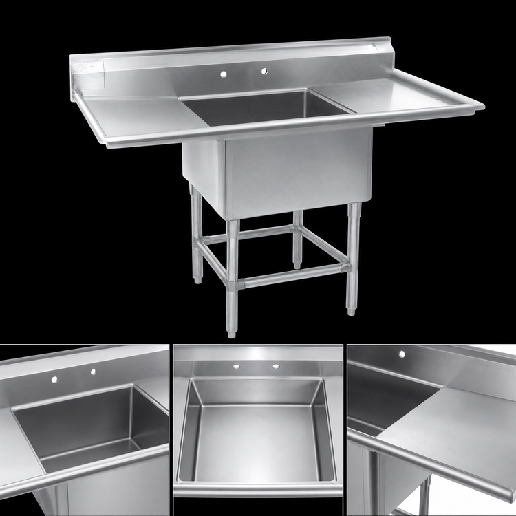 Product image #3 for Eagle Spec-Master One-Compartment Freestanding Sink with Dual Drainboards, 70 x 35 Inches, 14-Gauge Stainless Steel