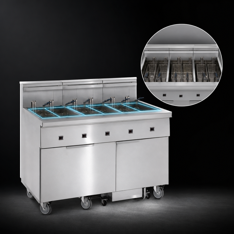 Product image #3 for Imperial 5-Tank Electric Floor Model Fryer with Built-In Filter System
