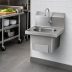 Thumbnail image #3 for Eagle Group HSA-10-FKP Wall-Mounted 304 Stainless Steel Hand Sink with Single Knee Pedal, Skirt, Gooseneck Faucet, and 13-1/2 x 9-3/4 x 6-3/4-Inch Bow