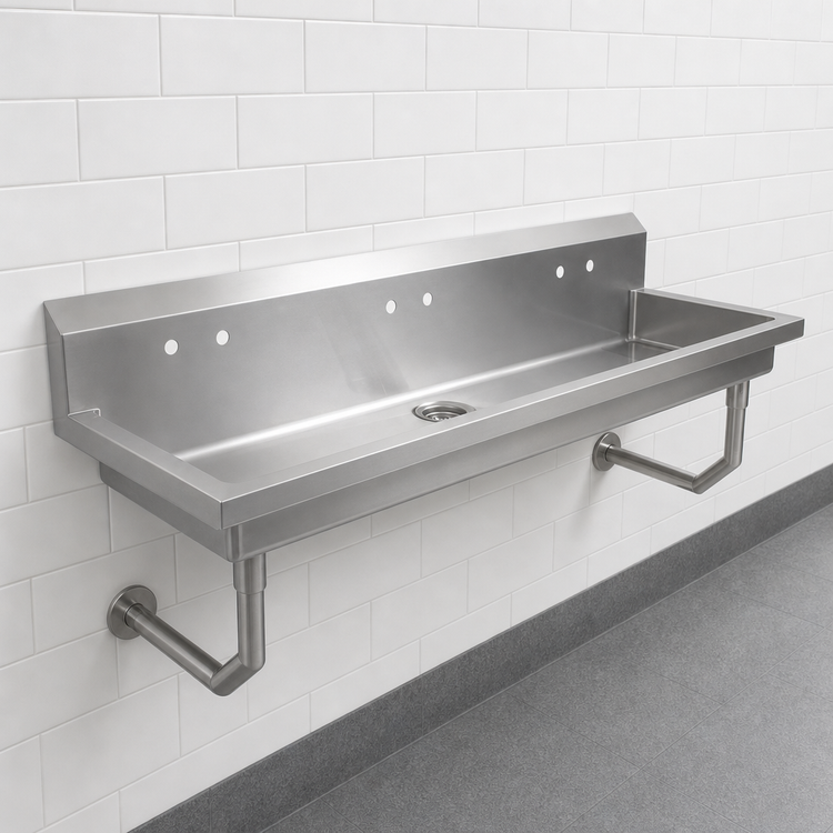 Product image #3 for John Boos Multi-Station Wall-Mount Stainless Steel Hand Wash Sink, 40-Inch, 2 Sets of 4-Inch O.C. Faucet Holes