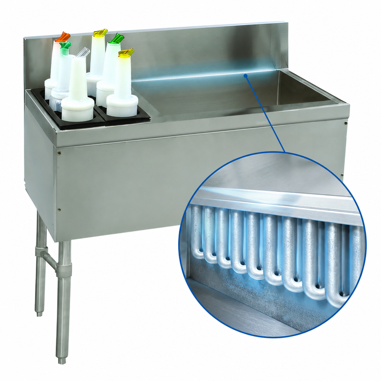 Product image #3 for Advance Tabco Prestige 48-Inch Bar Ice Chest with 10-Circuit Cold Plate and Left Bottle Rack