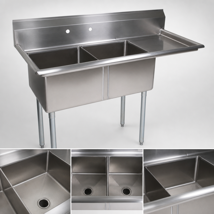 Product image #3 for John Boos E-Series 52-1/2-Inch Wide 2-Compartment Stainless Steel Sink with 18-Inch Right Drainboard