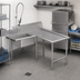 Thumbnail image #3 for John Boos Pro-Bowl L-Shaped Soiled Dishtable with Pre-Rinse Sink, 60-Inch Machine-to-Corner x 72-Inch Corner-to-End, Right-to-Left