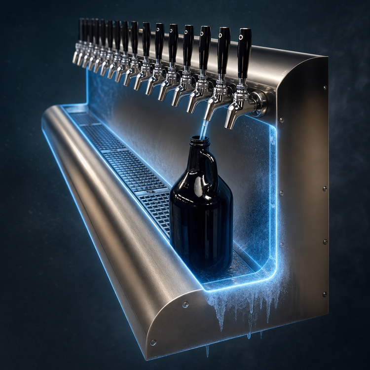 Product image #3 for Perlick Modular Wall-Mount Glycol-Cooled 4-Faucet Draft Beer Dispensing Tower, Bottom Exit