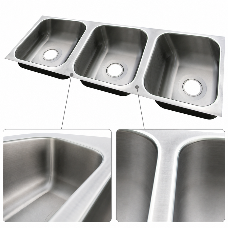 Product image #3 for Advance Tabco Smart Series 3-Compartment Undermount Sink Bowl, 10 x 14 x 10 Inch, 18 Gauge 304 Stainless Steel
