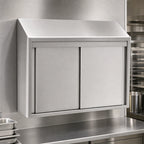 Thumbnail image #3 for Eagle Group WCS-84 84"W x 15"D Wall-Mounted Stainless Steel Cabinet with Sloped Top, 4 Sliding Doors and Fixed Shelf