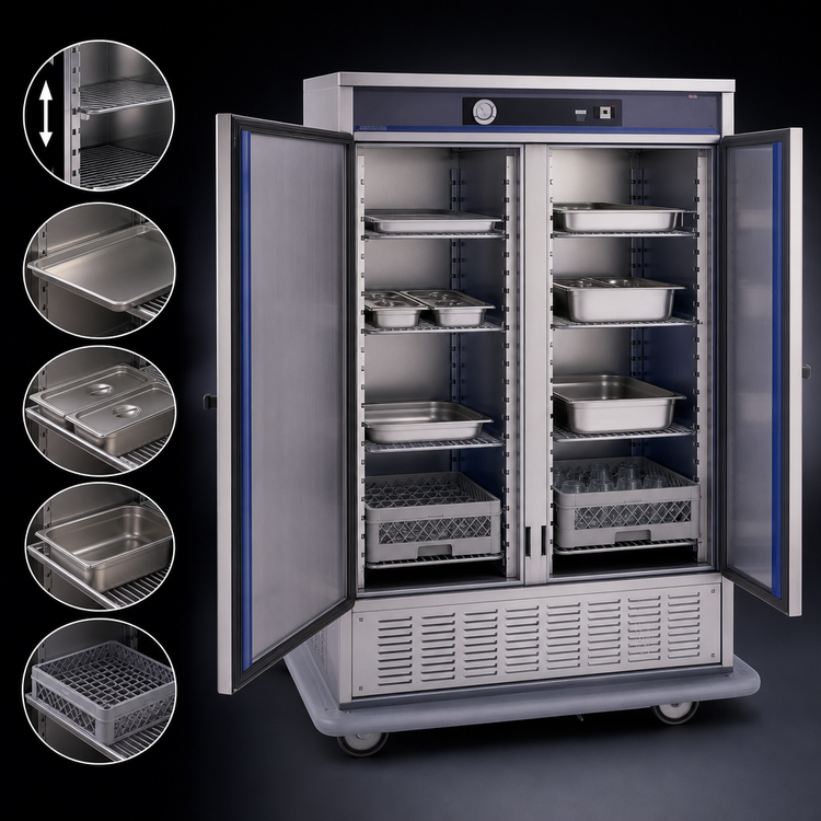 Product image #3 for Carter-Hoffmann PHB975HE Mobile Two-Door Refrigerated Cabinet with Adjustable Universal Slides