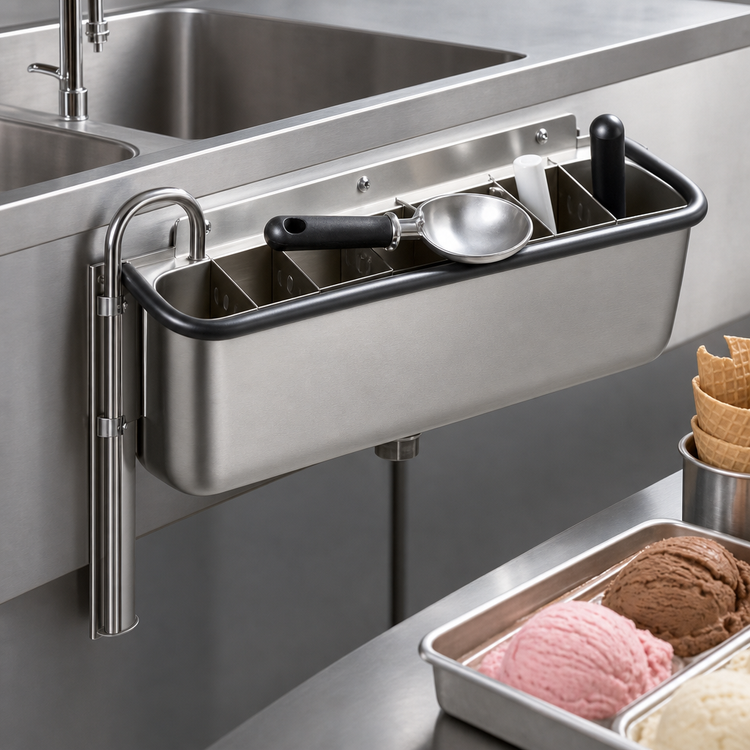 Product image #3 for Spadewell 19-Inch Side-Mount Ice Cream Spade Dipper Well with 3/8-Inch Spigot, Stainless Steel