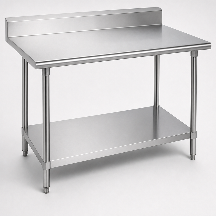 Product image #3 for Advance Tabco 120 x 24-Inch 16-Gauge 304 Stainless Steel Work Table with 5-Inch Backsplash and Adjustable Undershelf