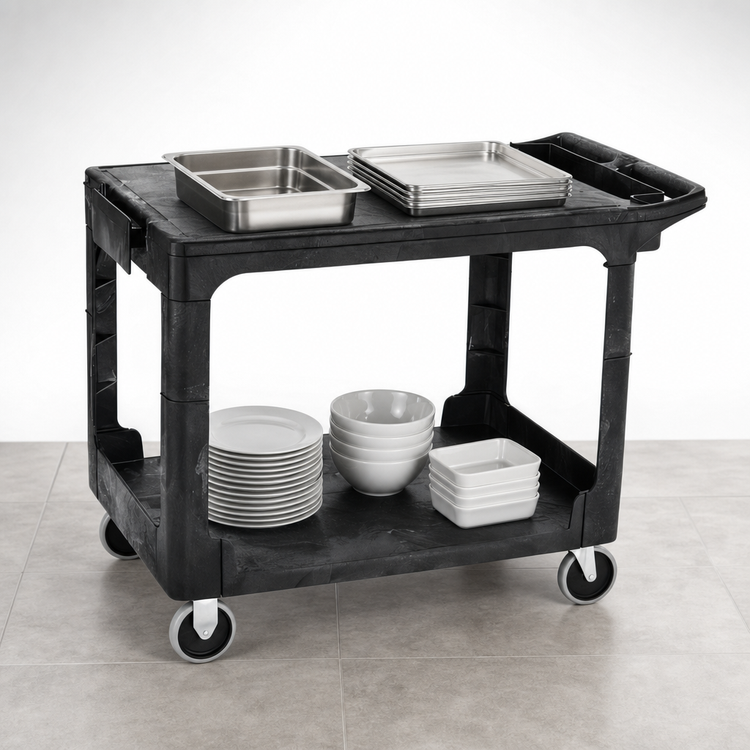 Product image #3 for Flat Shelf Utility Bus Cart, 2 Shelves, 44 x 26 x 33 Inches, 500 lb Capacity, Black