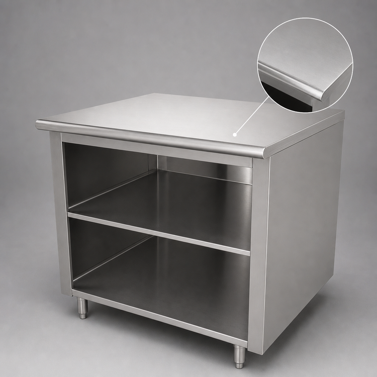 Product image #3 for Advance Tabco 72 Inch x 36 Inch 14 Gauge 304 Stainless Steel Open Front Cabinet Base Work Table with Mid-Shelf
