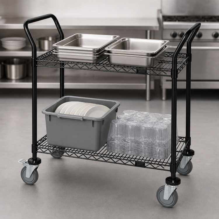Product image #3 for Quantum 48-Inch x 18-Inch Black Epoxy Wire Utility Cart with 2 Shelves