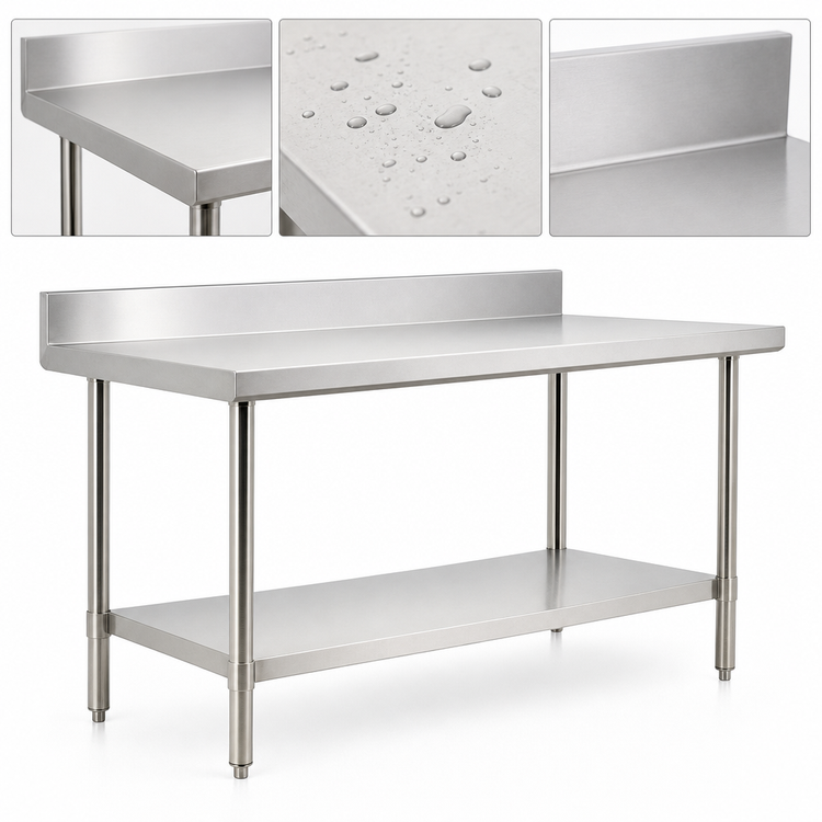 Product image #3 for Omcan USA Stainless Steel Work Table with 4-Inch Backsplash and Undershelf, 60 x 24 Inches