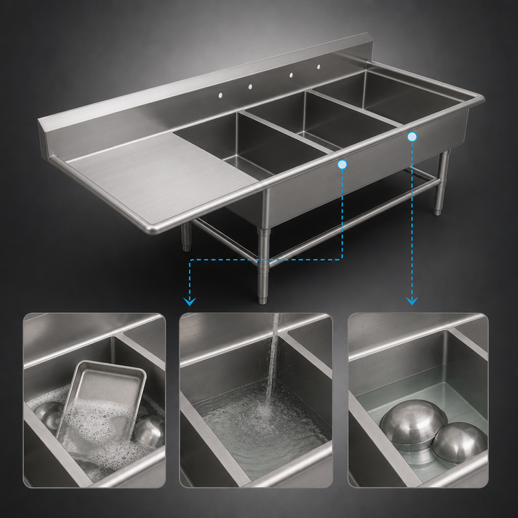 Product image #3 for John Boos Pro-Bowl 3-Compartment Bakery Sink with Left Drainboard